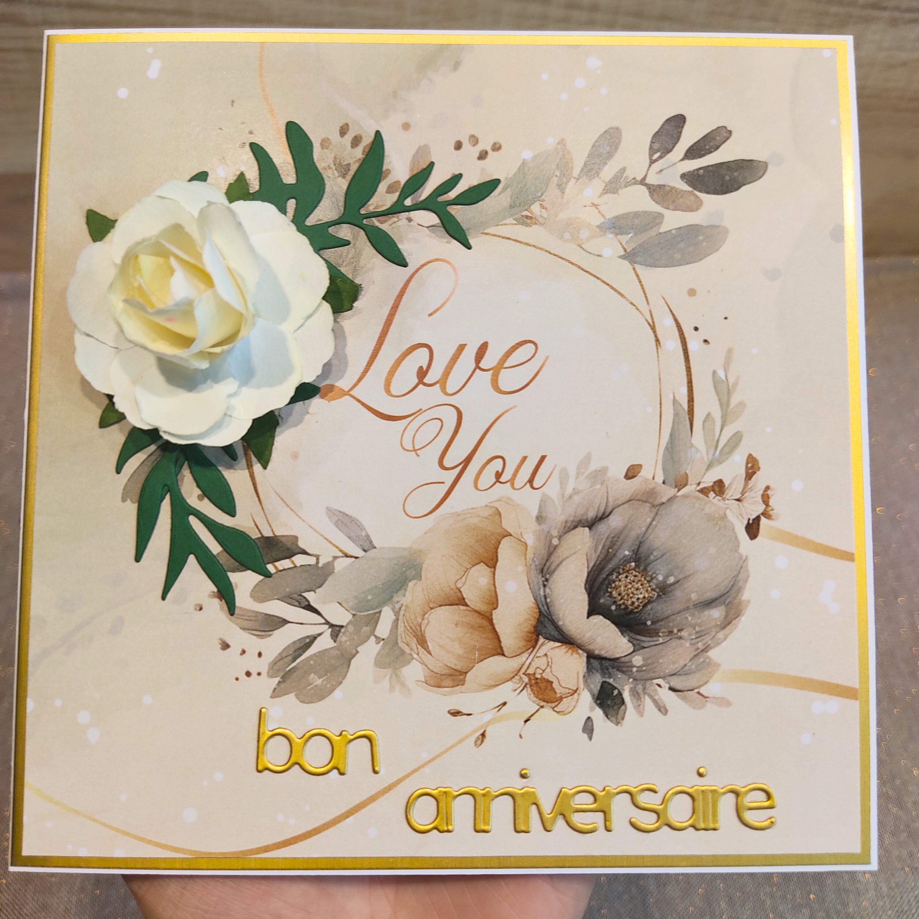 Carte d'anniversaire bohème et fleurie " Love You " 