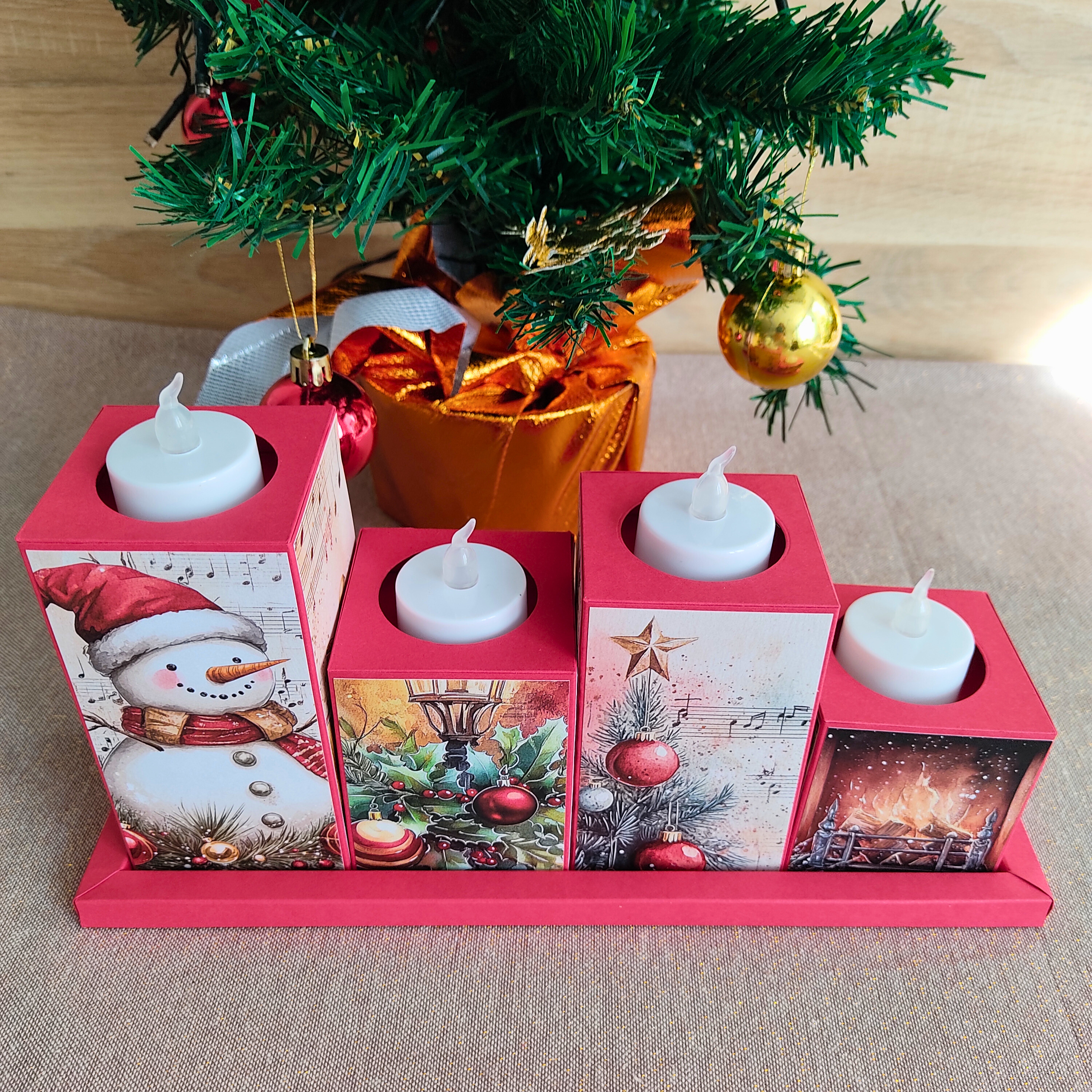 Bougeoir porte-bougies de Noël - Modèle Bonhomme de neige