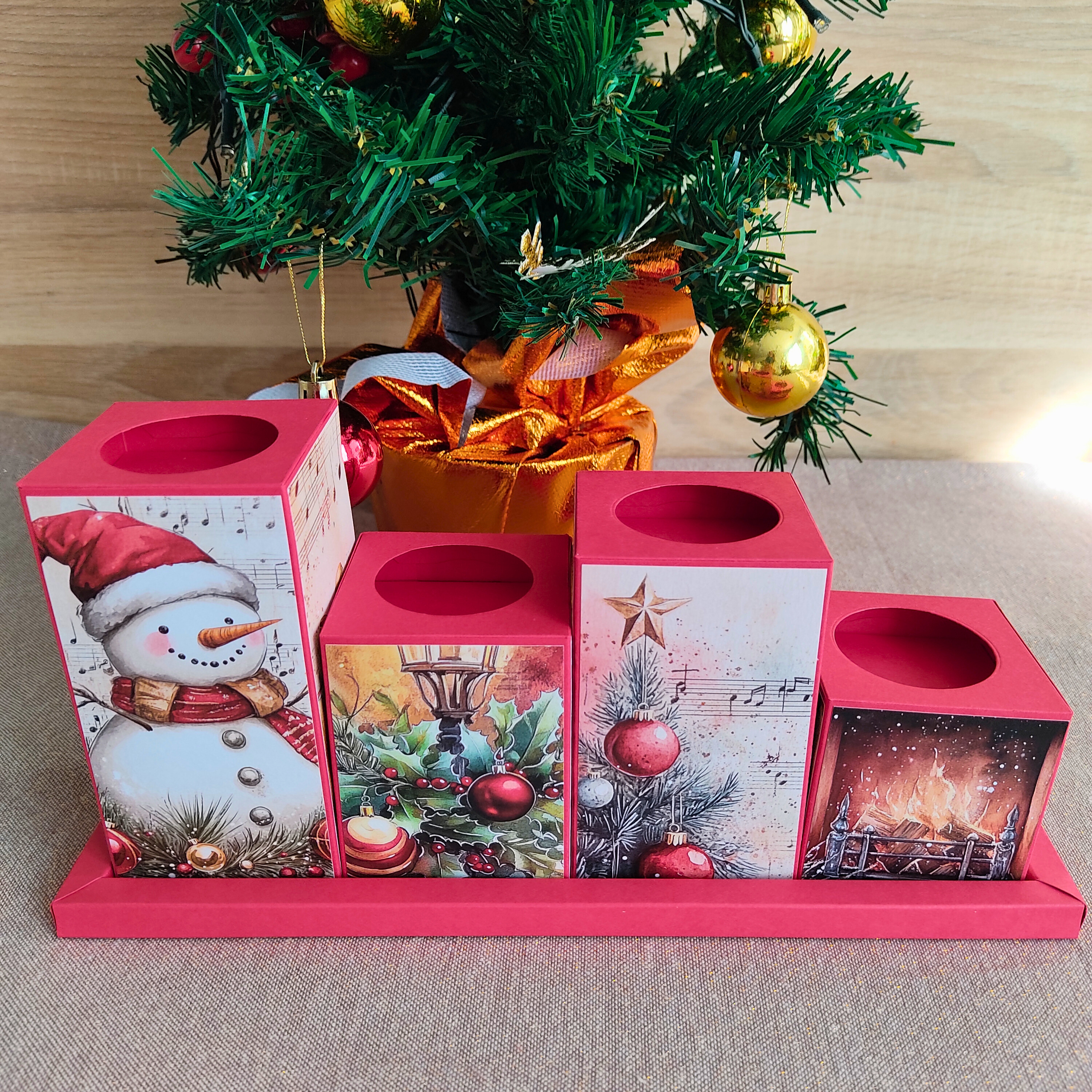 Bougeoir porte-bougies de Noël - Modèle Bonhomme de neige