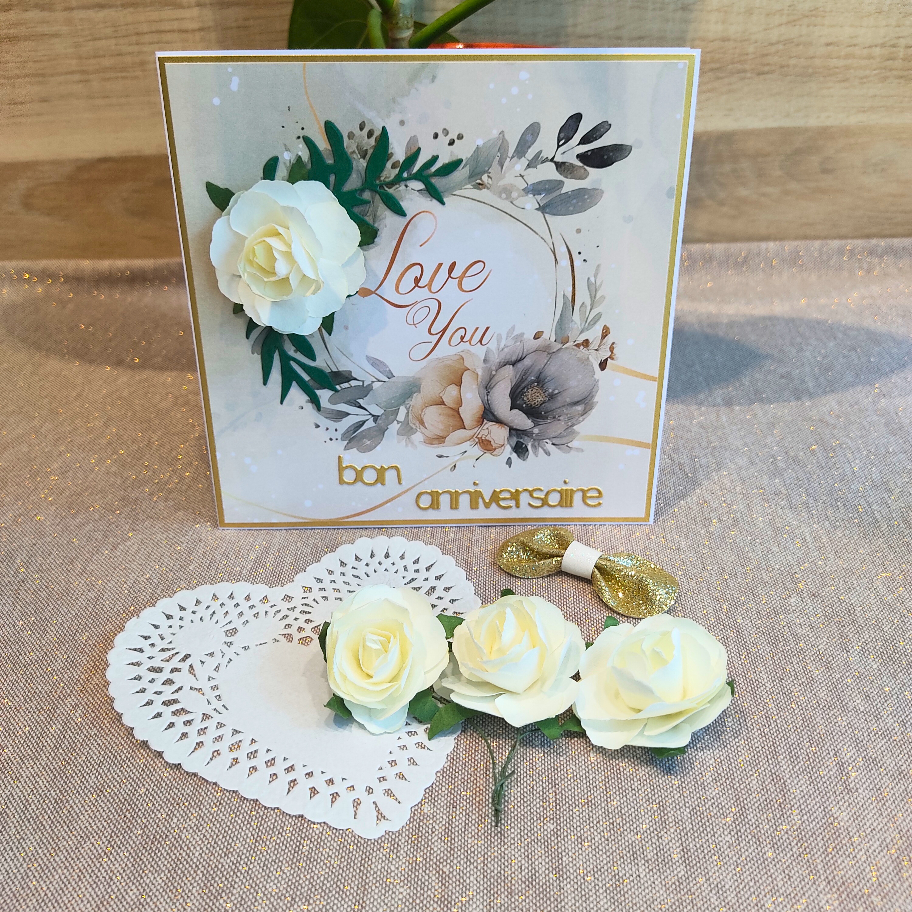 Carte d'anniversaire bohème et fleurie " Love You " 