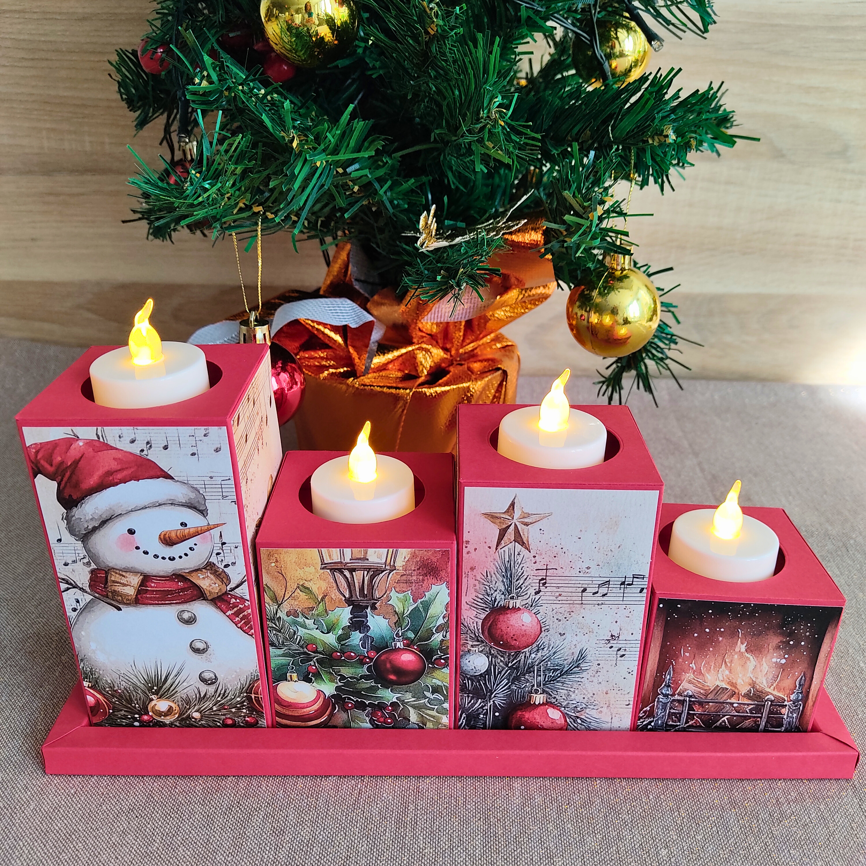 Bougeoir porte-bougies de Noël - Modèle Bonhomme de neige