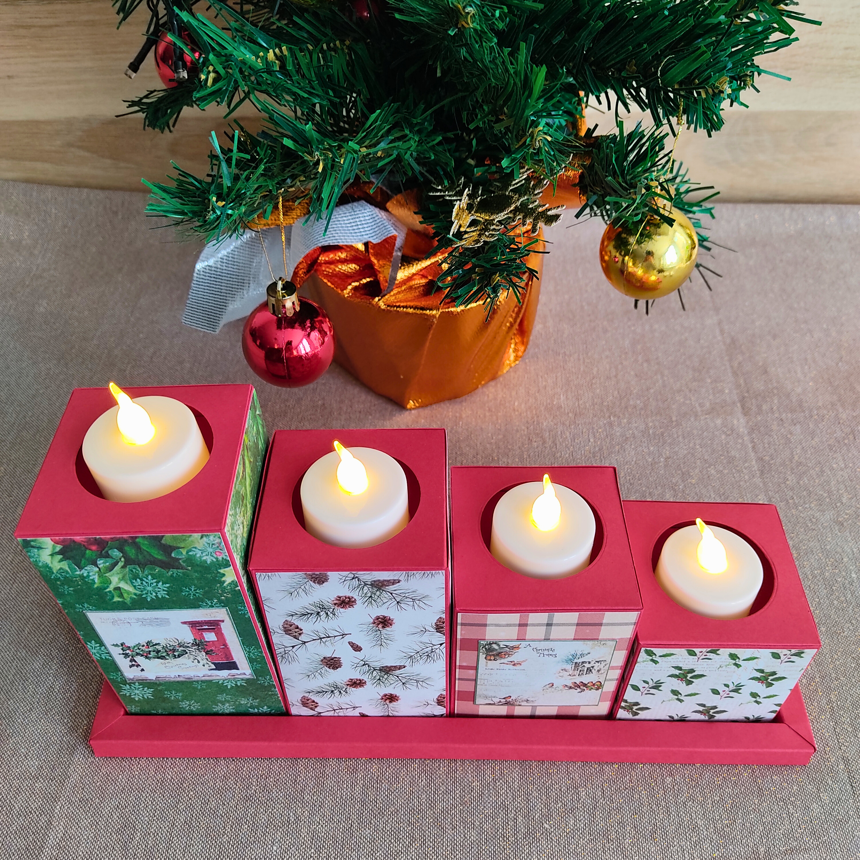 Bougeoir porte-bougies de Noël - Modèle Sapin vert forêt