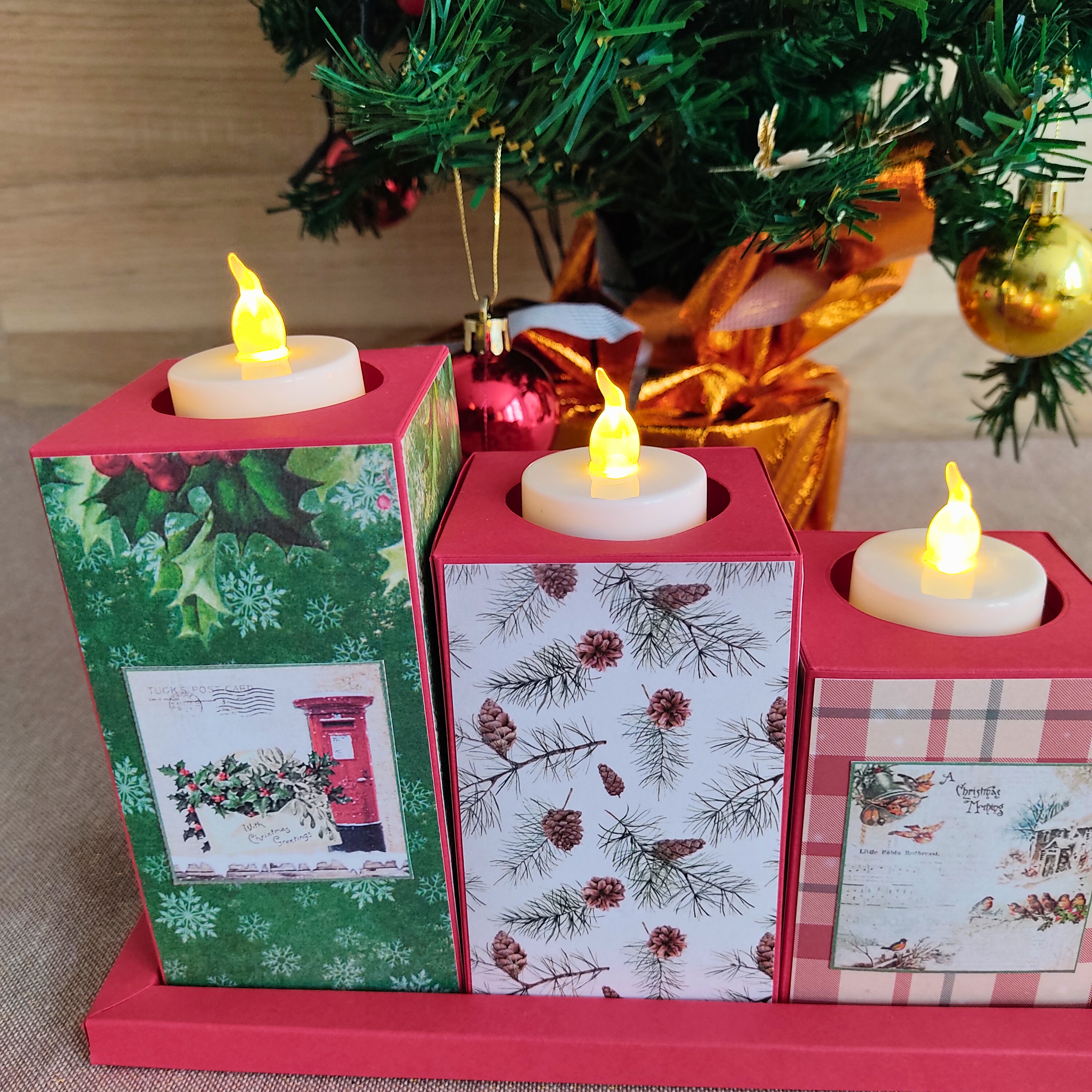 Bougeoir porte-bougies de Noël - Modèle Sapin vert forêt