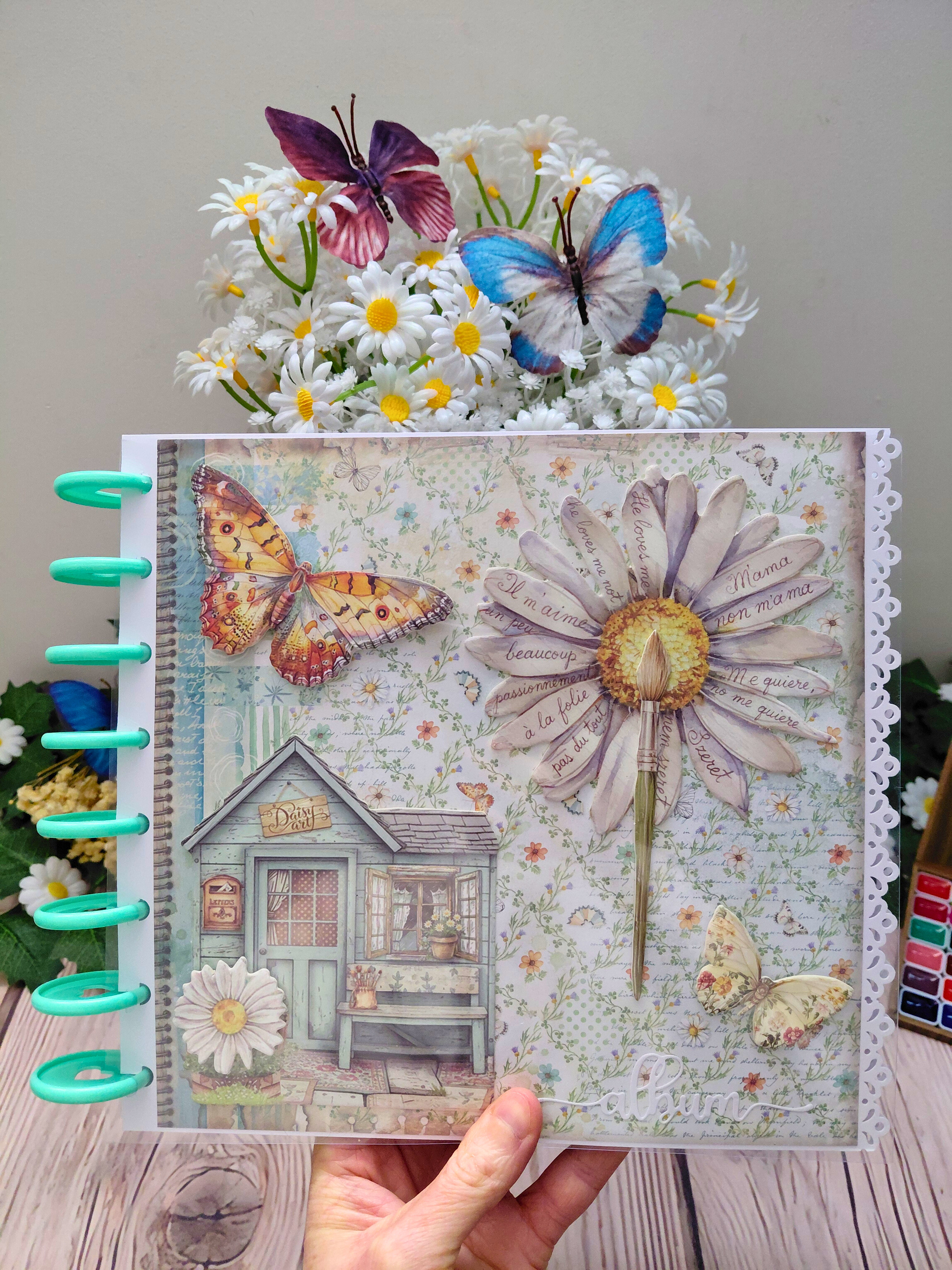 Tutoriel PDF téléchargeable - Mini album photos "Daisy Art" - Reliure anneaux disques