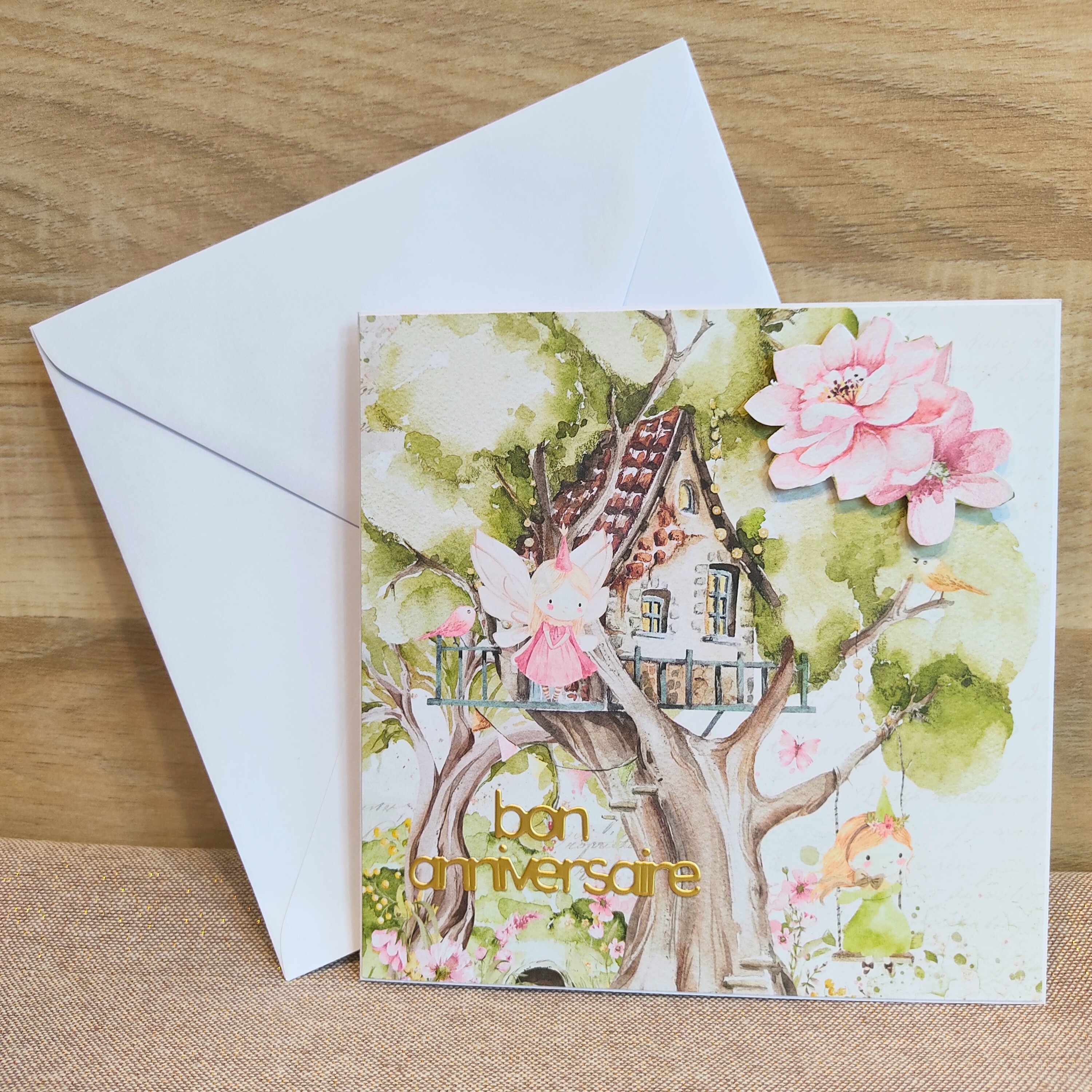 Carte d'anniversaire "Forêt magique et fées"