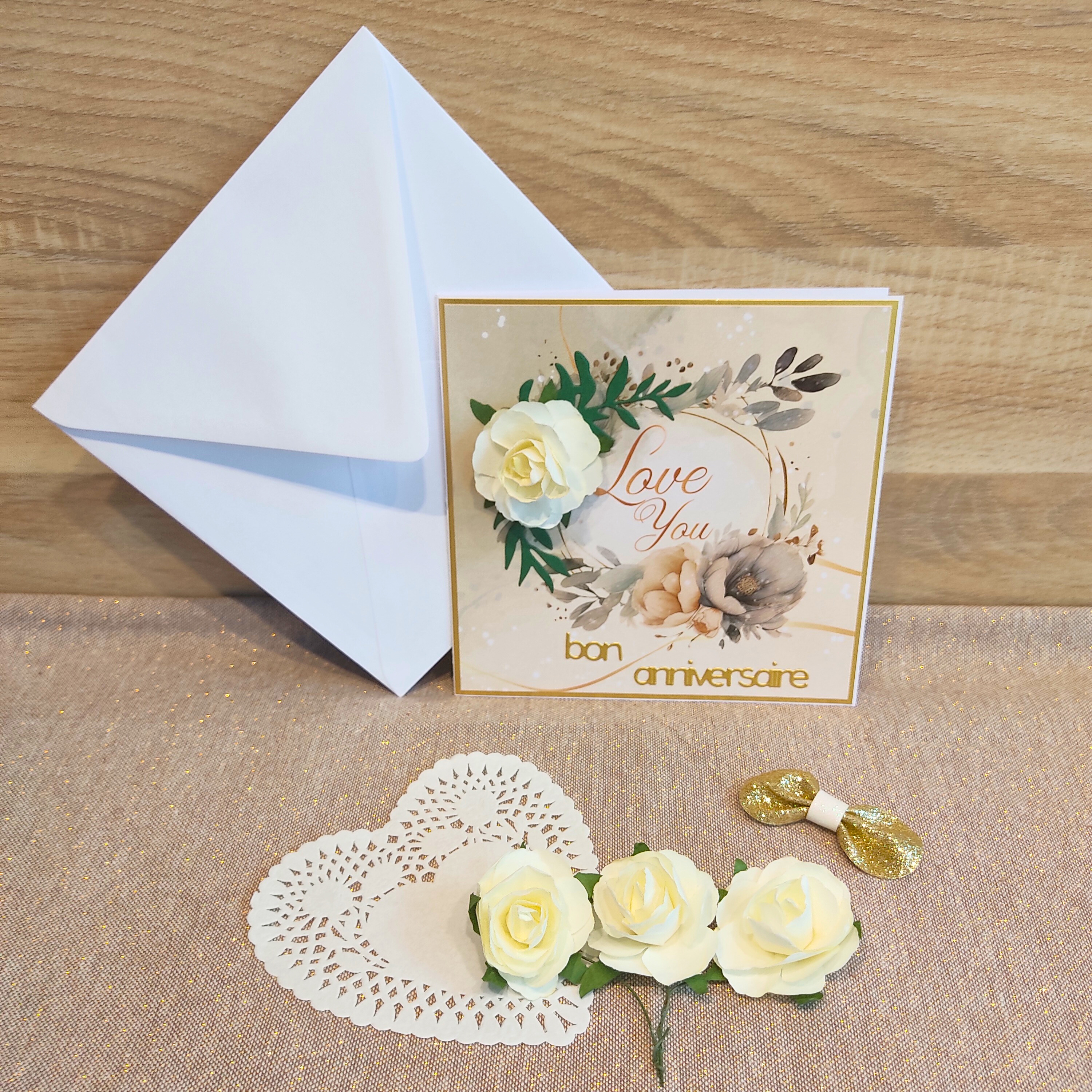 Carte d'anniversaire bohème et fleurie " Love You " 