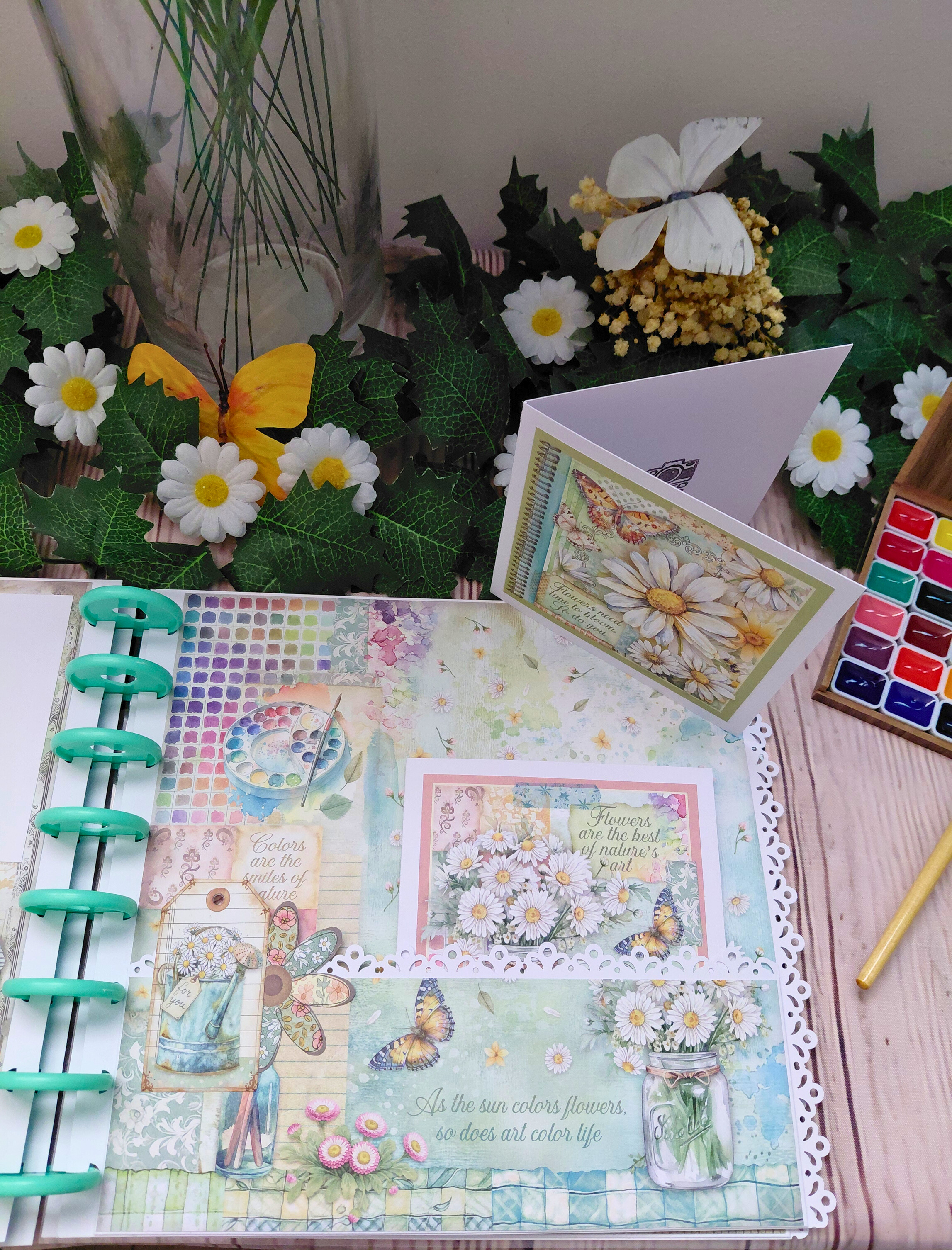 Tutoriel PDF téléchargeable - Mini album photos "Daisy Art" - Reliure anneaux disques