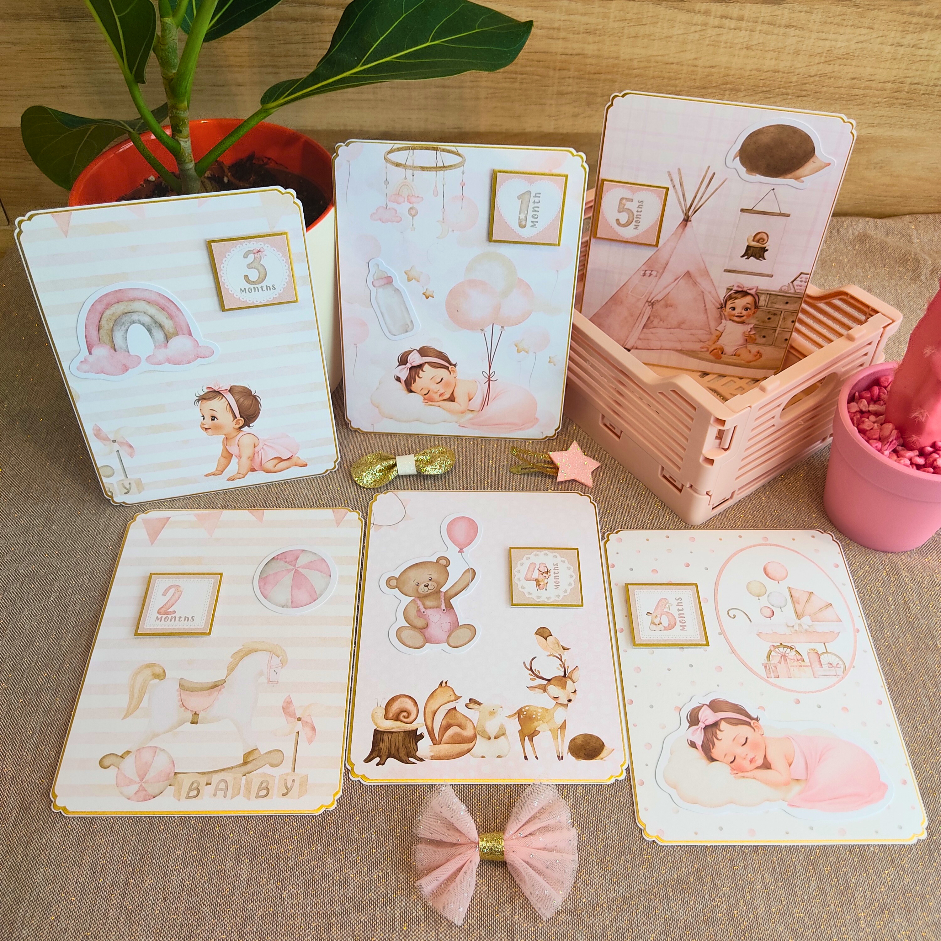 Cartes étapes bébé fille - modèle 3