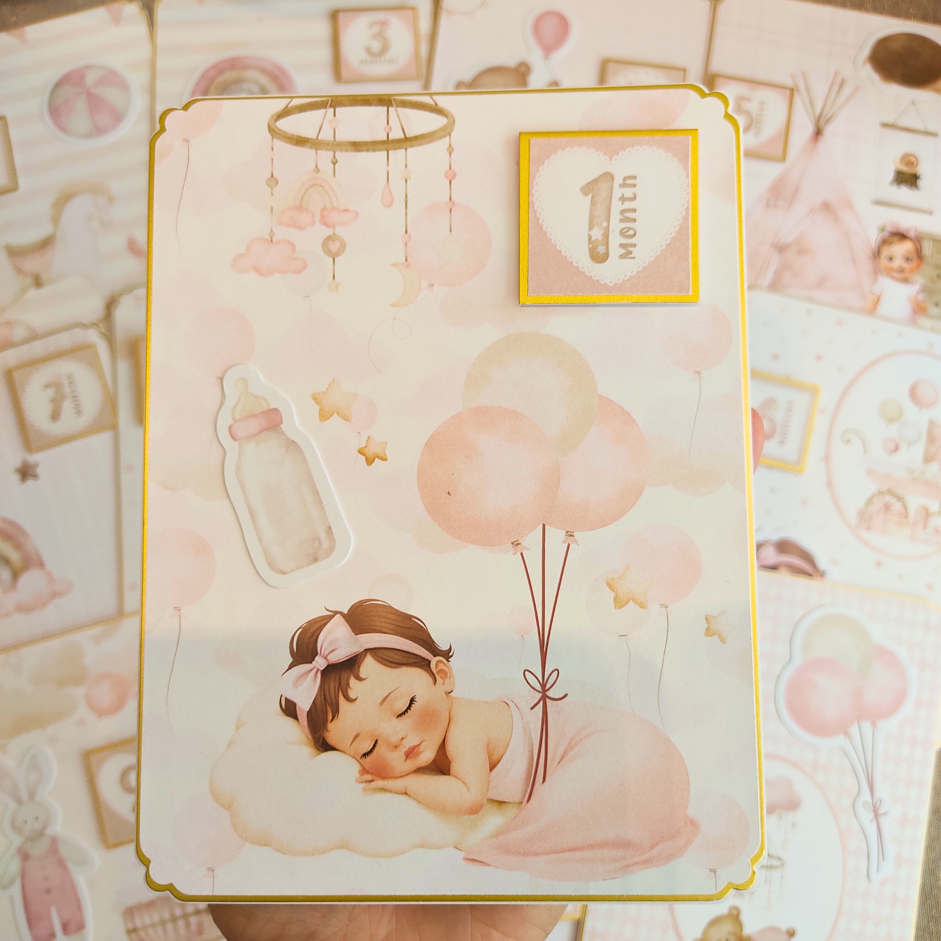 Cartes étapes bébé fille - modèle 3