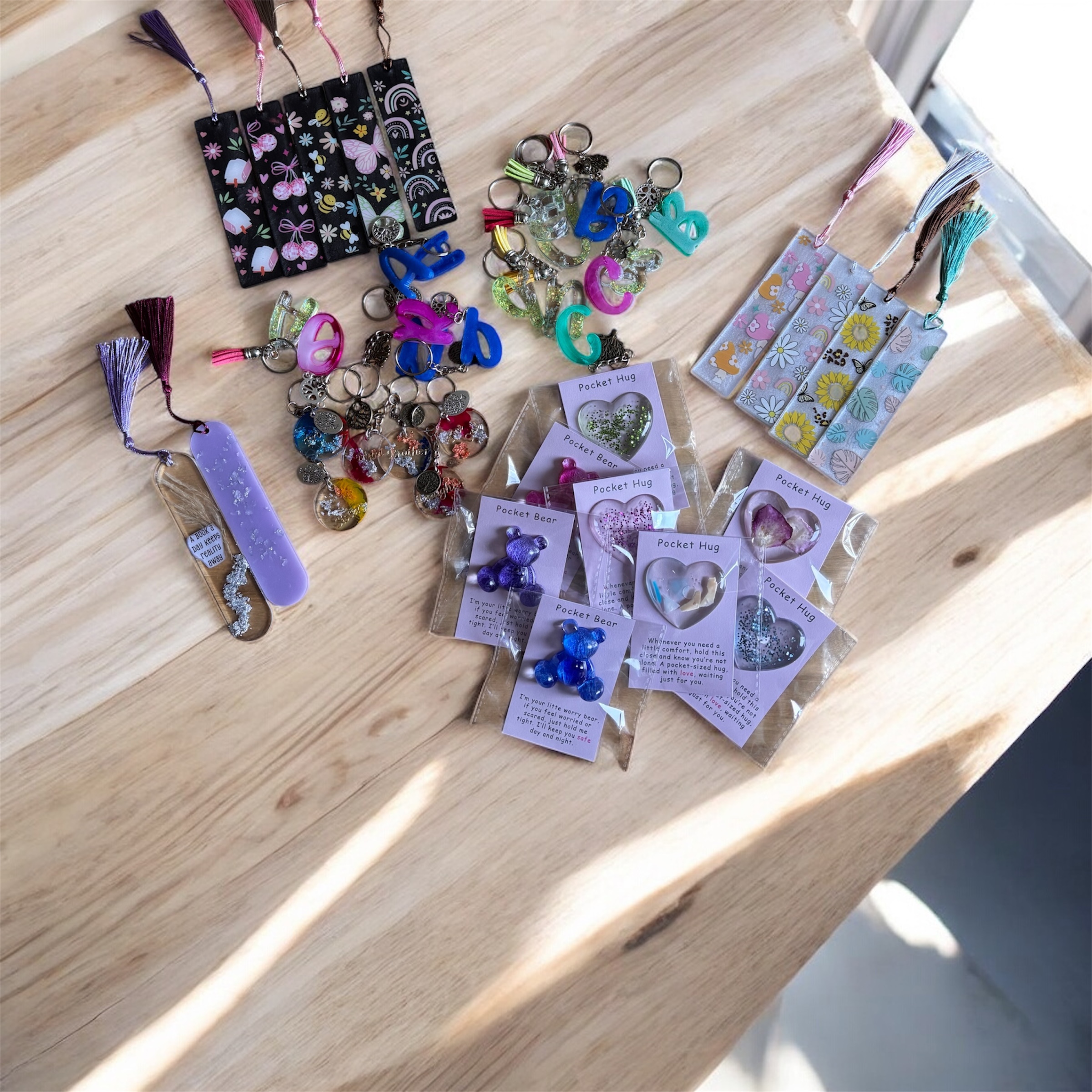 Bookmarks, Pocket Hugs, Pocket Bears and Key rings