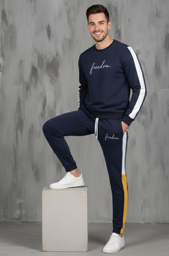 2 Pcs Men Dri Fit Printed Sweatshirt Track Suit