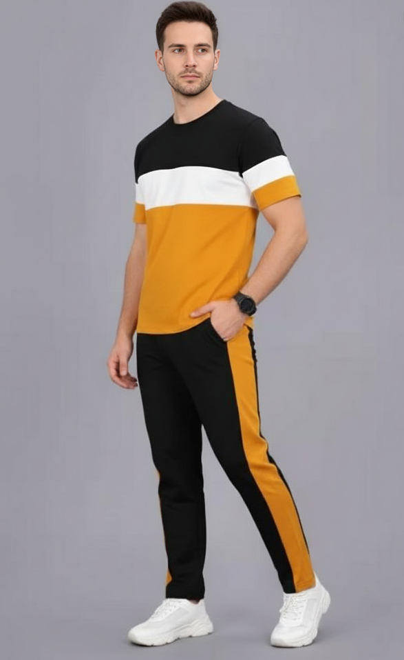 Stylish Yellow Printed Tracksuit Drifit - 2 Pcs for Men