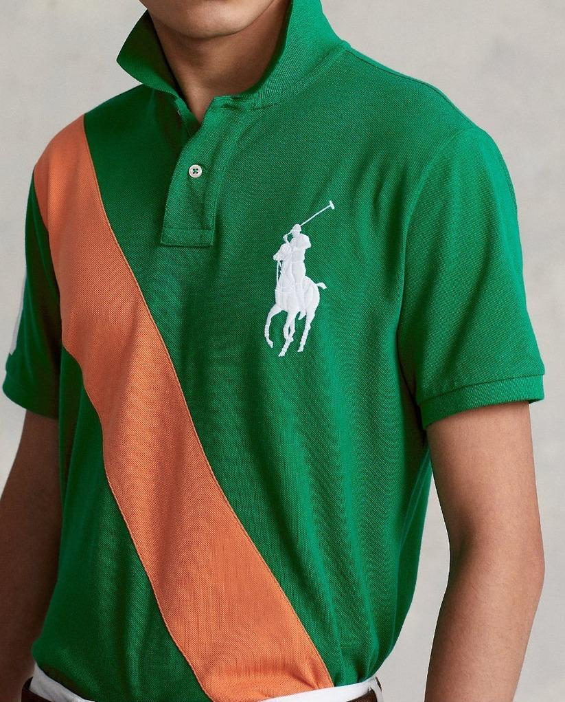 Men's Cotton Printed Polo Shirt - 1 Pc in Stylish Green & Orange
