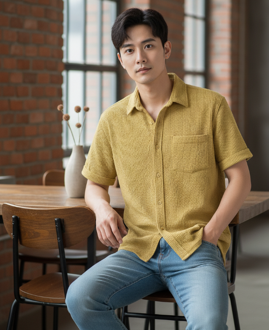 Cross-Border Shirt Men's Simple Pure Color Single-Breasted Lapel Shirt