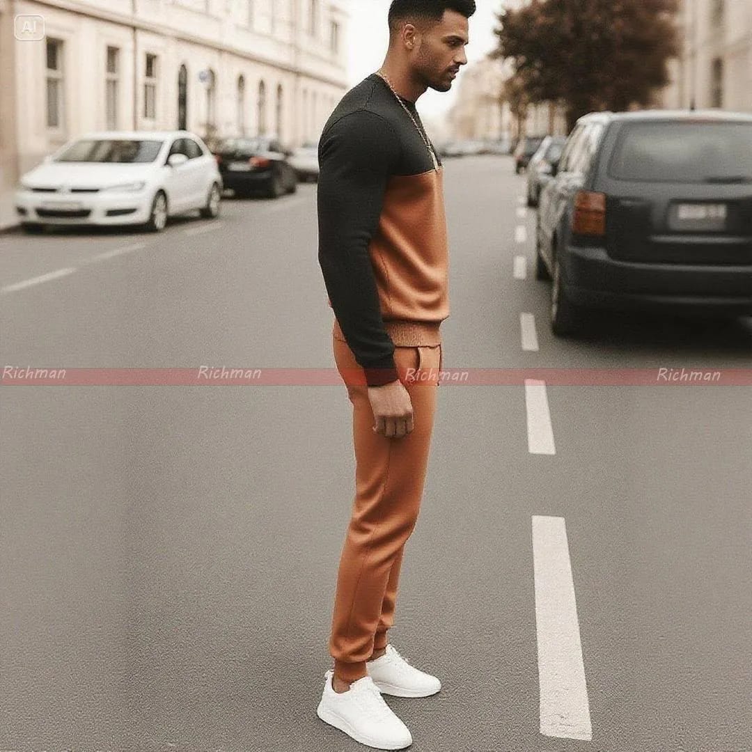 2 Pcs Men's Micro Printed Track Suit