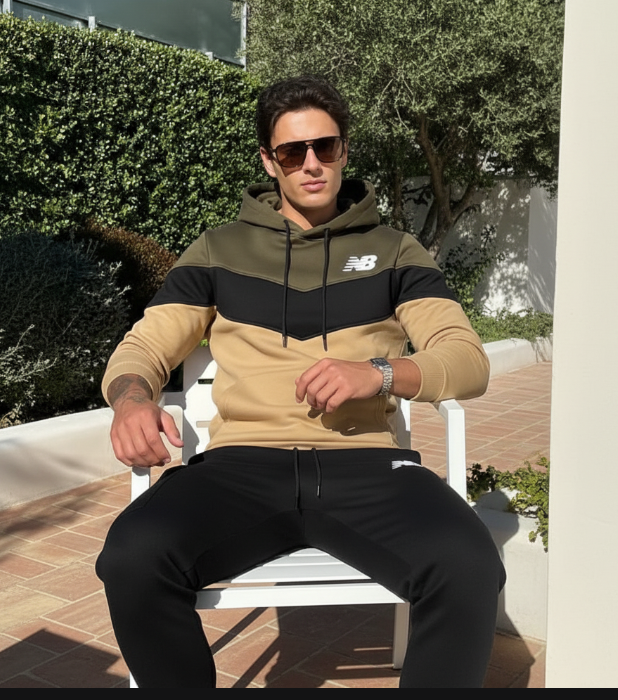 Cross-border Export Spring & Fall Men's Sweatshirt Sports Suit New Color-blocked Pullover Hooded Sweatshirt and Sweatpants Suit