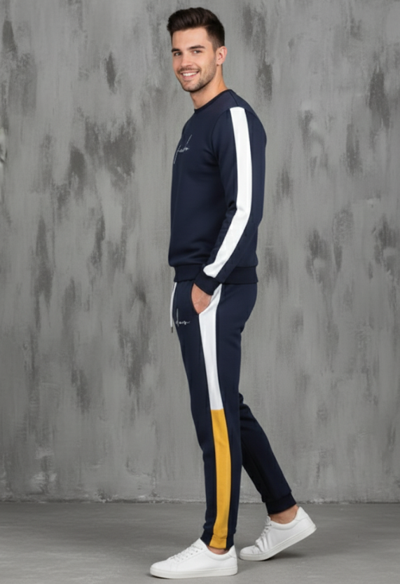 2 Pcs Men Dri Fit Printed Sweatshirt Track Suit