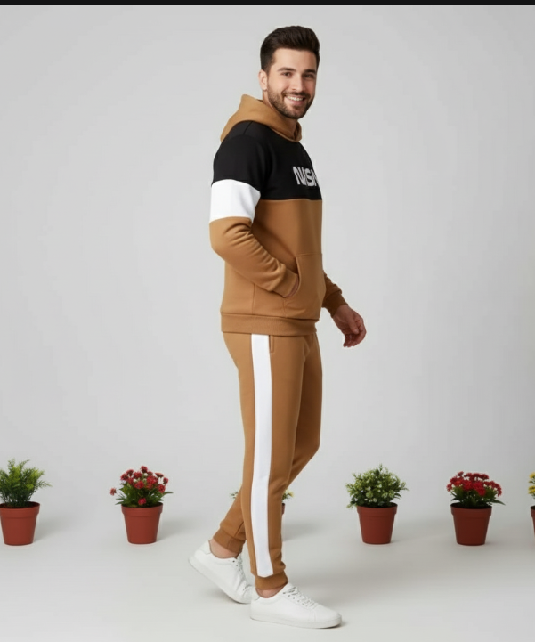 2 Pcs Men's Fleece Printed Hoodie Track Suit