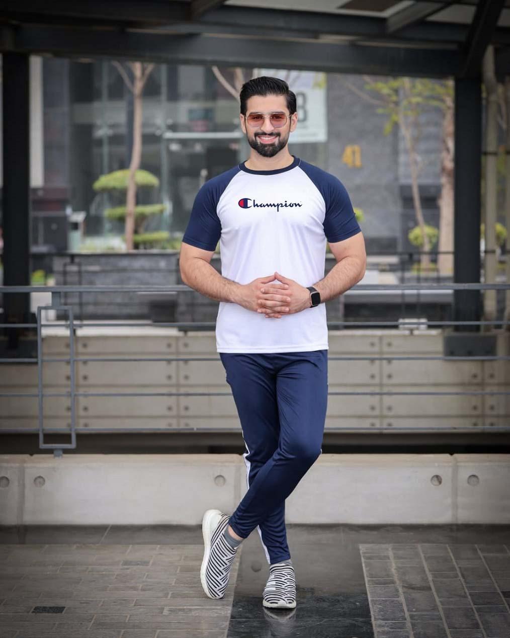 Men's Drifit Plain Track Suit - 2 Pcs in Blue, Round Neck