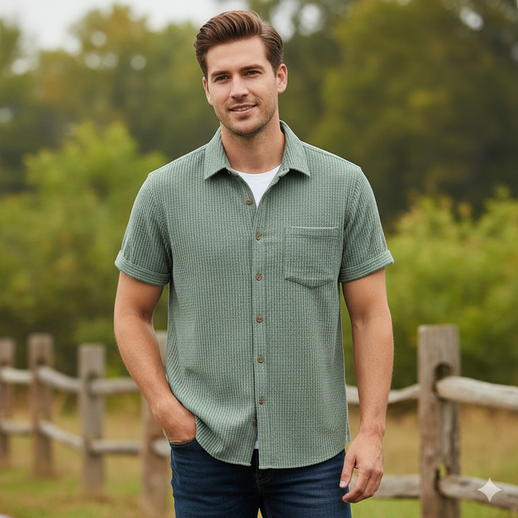 Cross-Border Shirt Men's Simple Pure Color Single-Breasted Lapel Shirt