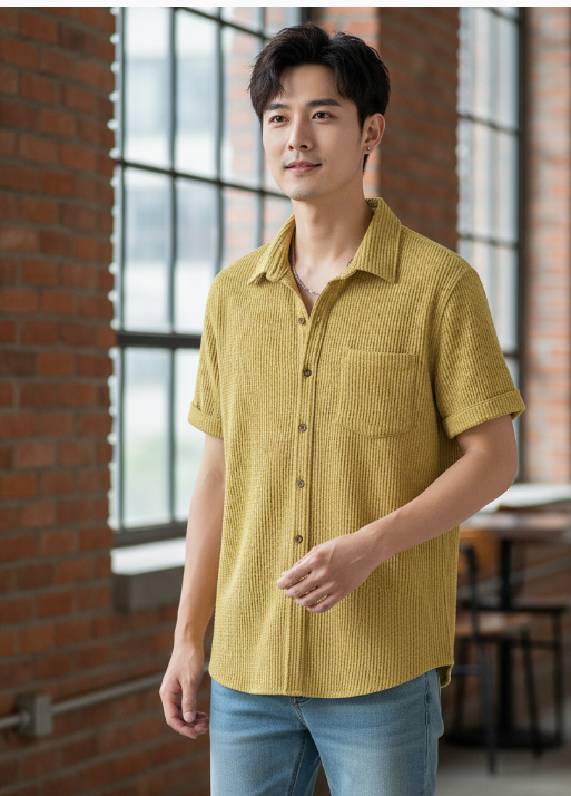 Cross-Border Shirt Men's Simple Pure Color Single-Breasted Lapel Shirt