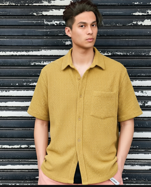 Cross-Border Shirt Men's Simple Pure Color Single-Breasted Lapel Shirt