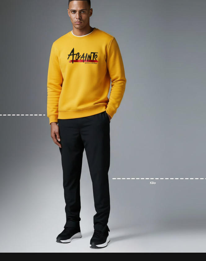 Men's Printed Fleece Sweatshirt Track Suit - 2 Pcs in Yellow