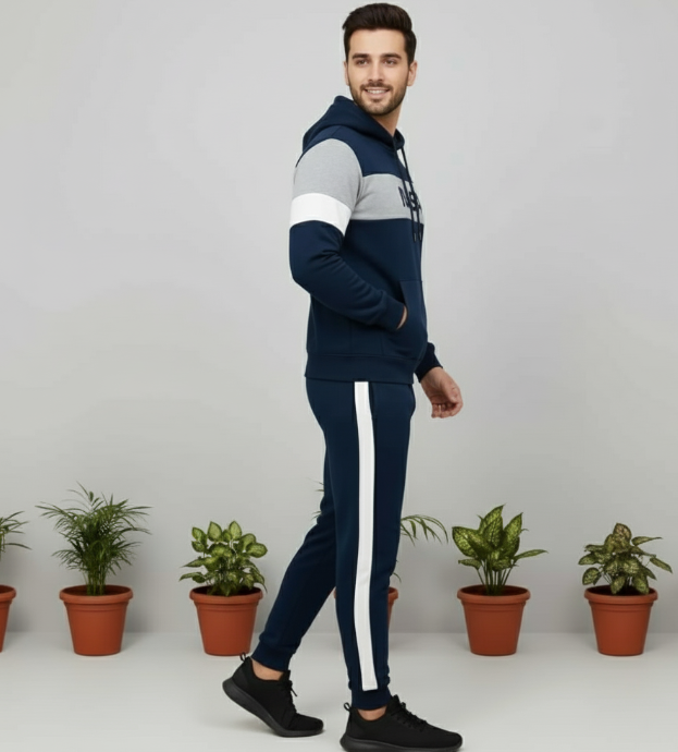 2 Pcs Men's Fleece Printed Hoodie Track Suit
