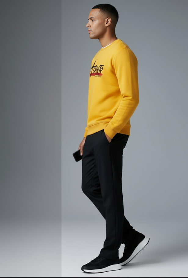 Men's Printed Fleece Sweatshirt Track Suit - 2 Pcs in Yellow