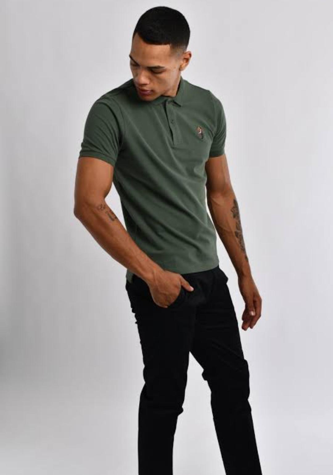 Men's Cotton Polo Shirt - 1 Pc Plain Green - Classic Collar Style