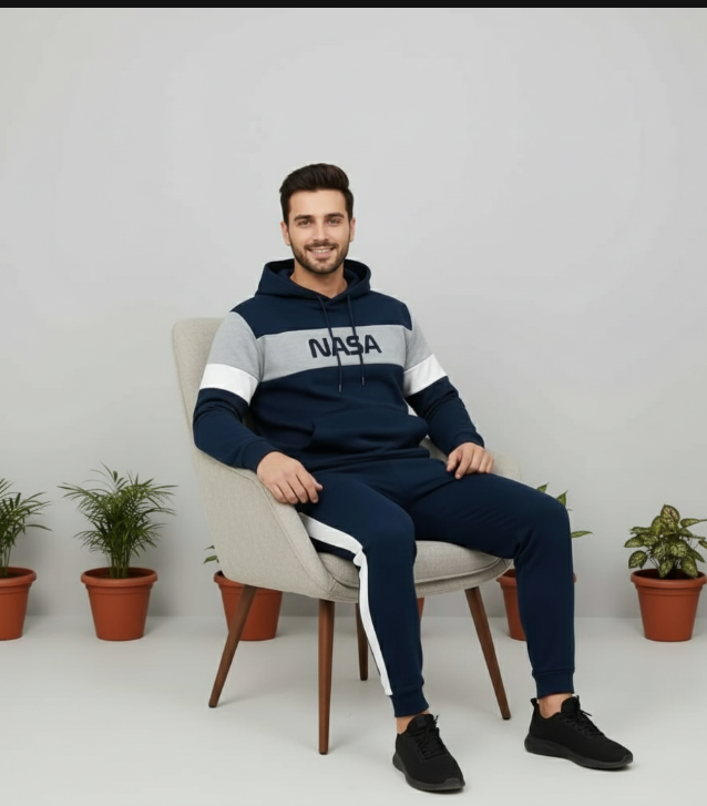 2 Pcs Men's Fleece Printed Hoodie Track Suit