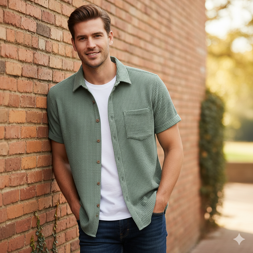 Cross-Border Shirt Men's Simple Pure Color Single-Breasted Lapel Shirt