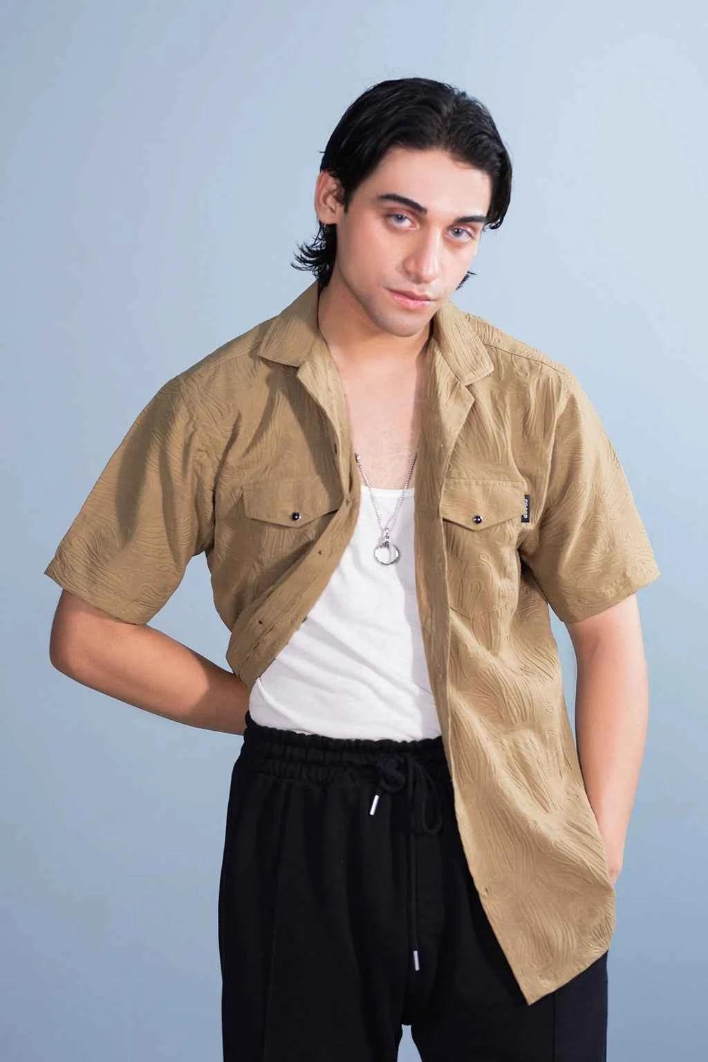 Men's Casual Khaki Shirt - Lightweight & Breezy Textured Design