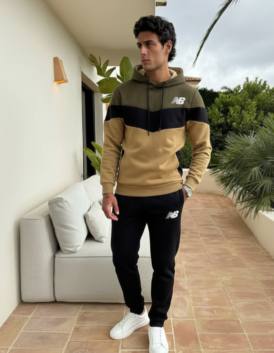 Cross-border Export Spring & Fall Men's Sweatshirt Sports Suit New Color-blocked Pullover Hooded Sweatshirt and Sweatpants Suit