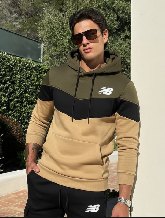 Cross-border Export Spring & Fall Men's Sweatshirt Sports Suit New Color-blocked Pullover Hooded Sweatshirt and Sweatpants Suit