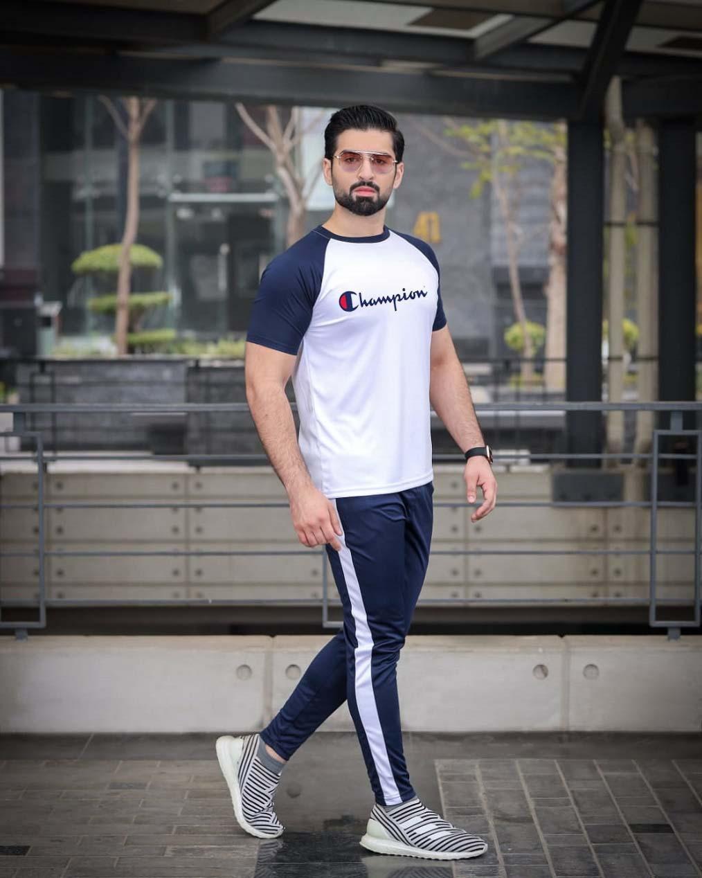 Men's Drifit Plain Track Suit - 2 Pcs in Blue, Round Neck