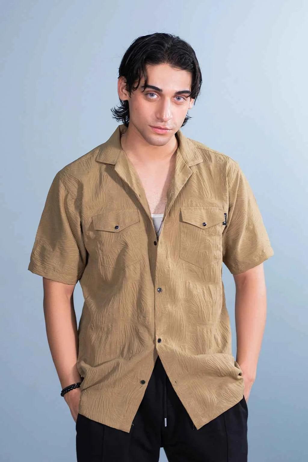 Men's Casual Khaki Shirt - Lightweight & Breezy Textured Design