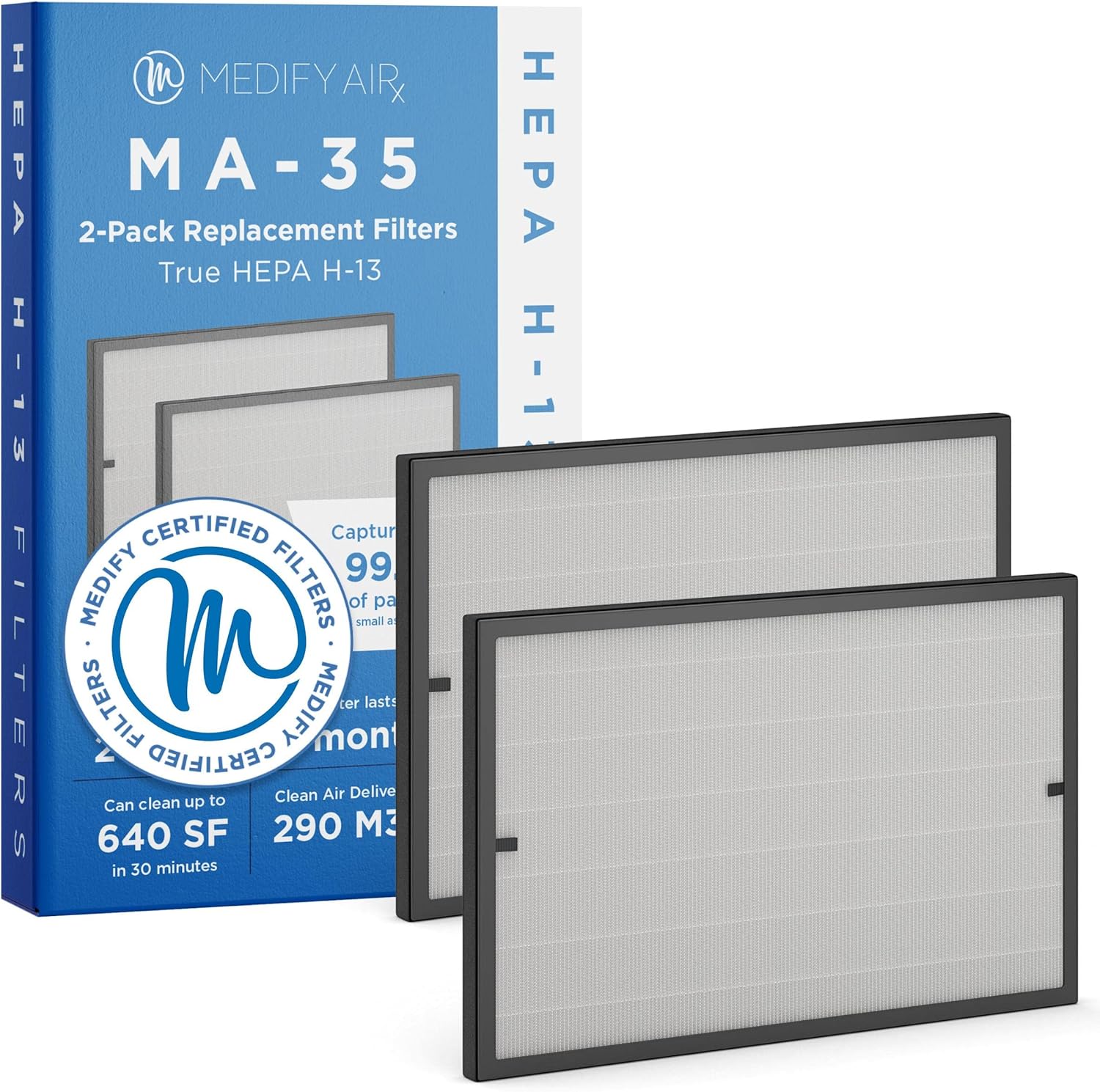 Medify MA-35 Air Purifier with True HEPA H13 Filter | 1,280 ft² Coverage in 1hr for Allergens, Smoke, Wildfires, Odors, Pollen, Pet Dander | Quiet Removal to 0.1 Microns | Black, 2-Pack