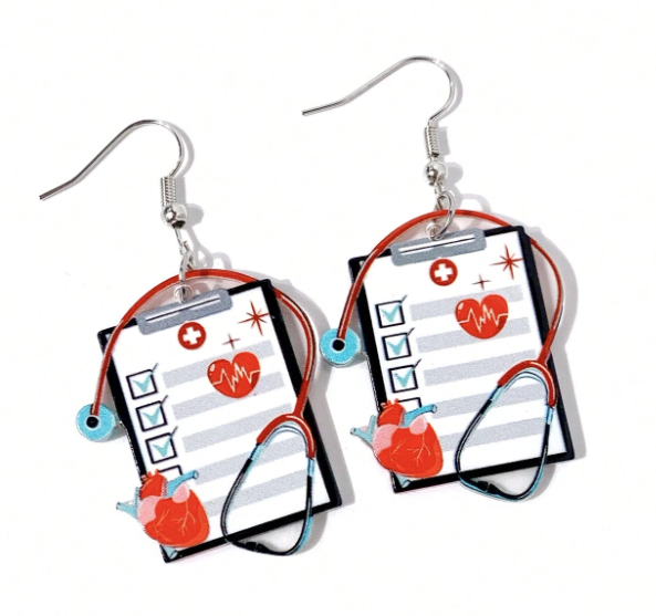 Medical Records Theme Clipboard Earrings