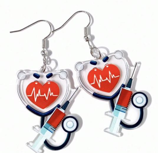 Infusion Bag & Stethoscope Medical Earrings