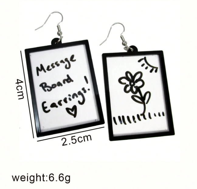 Message Board Drop Earrings (With Dry Erase Marker)