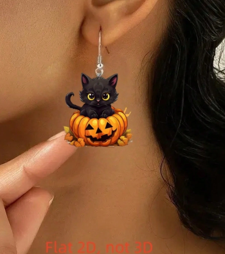 Black Cat Pumpkin Earrings
