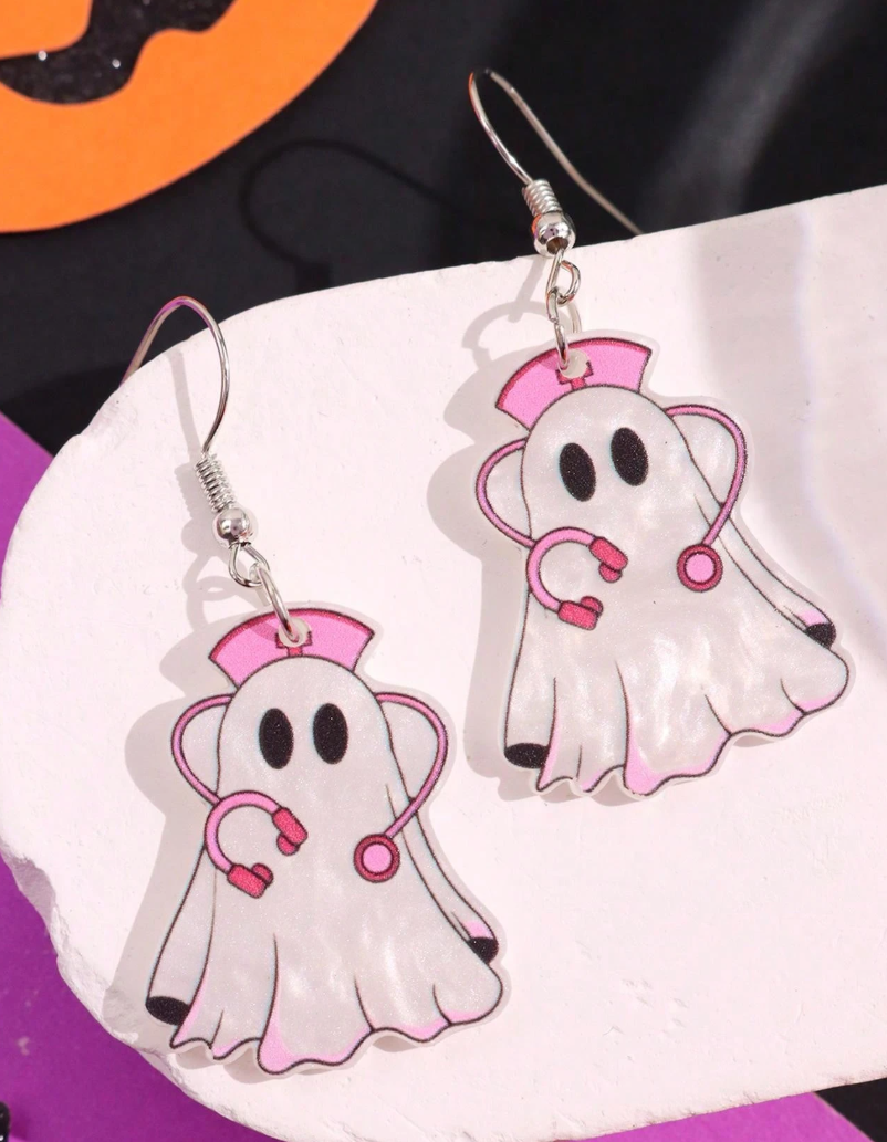 Ghost Nurse Halloween Earrings