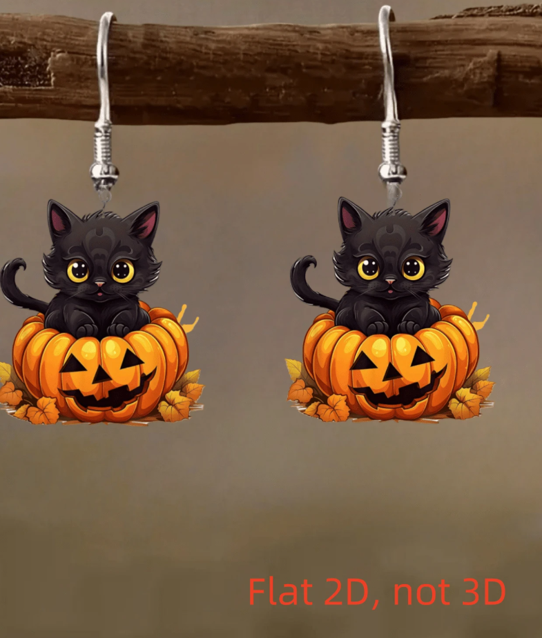 Black Cat Pumpkin Earrings