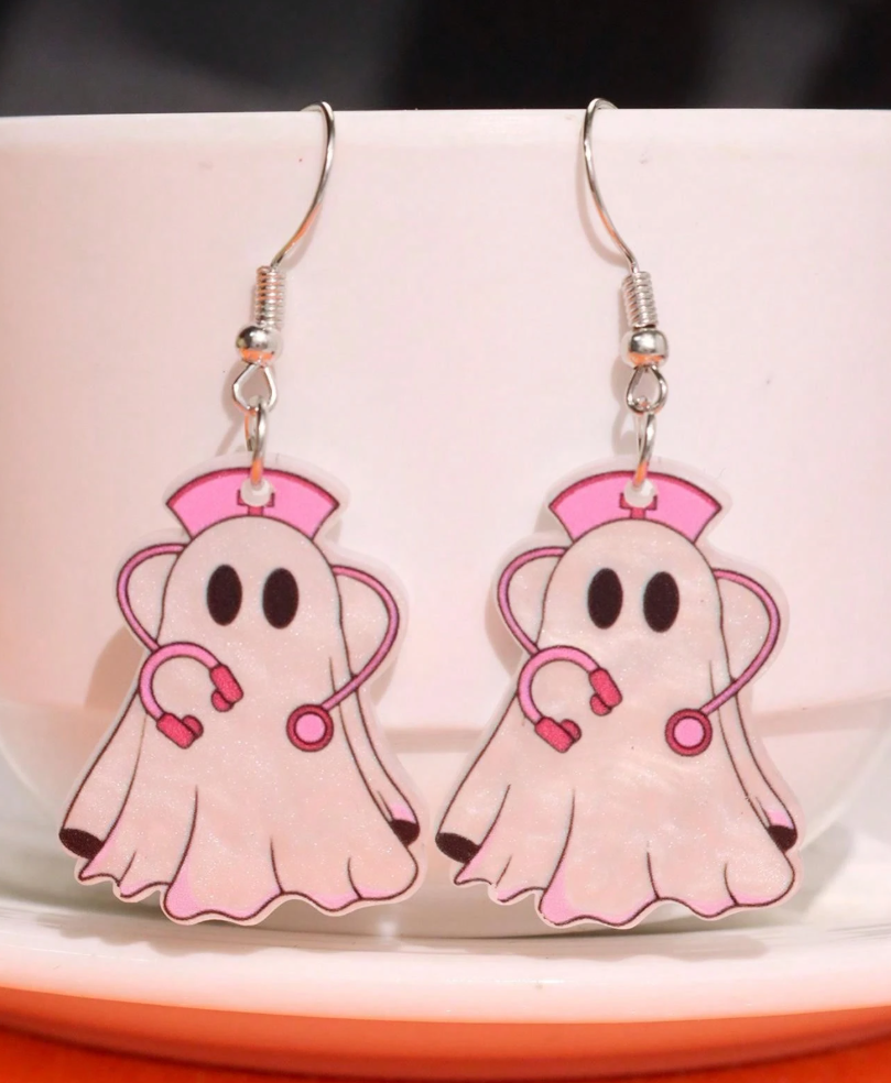 Ghost Nurse Halloween Earrings