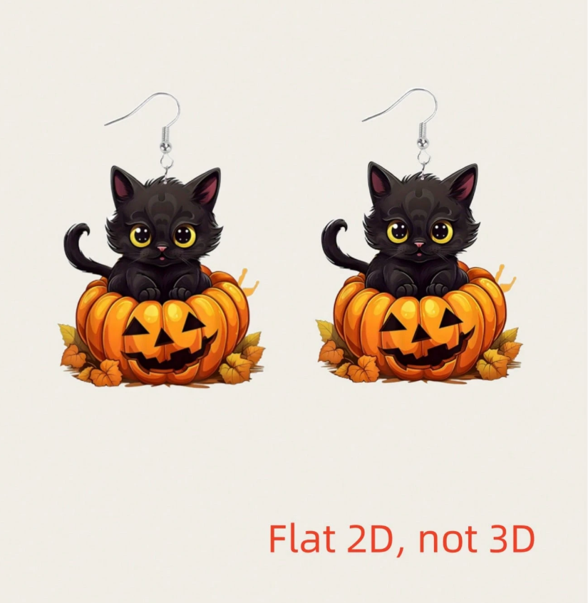 Black Cat Pumpkin Earrings