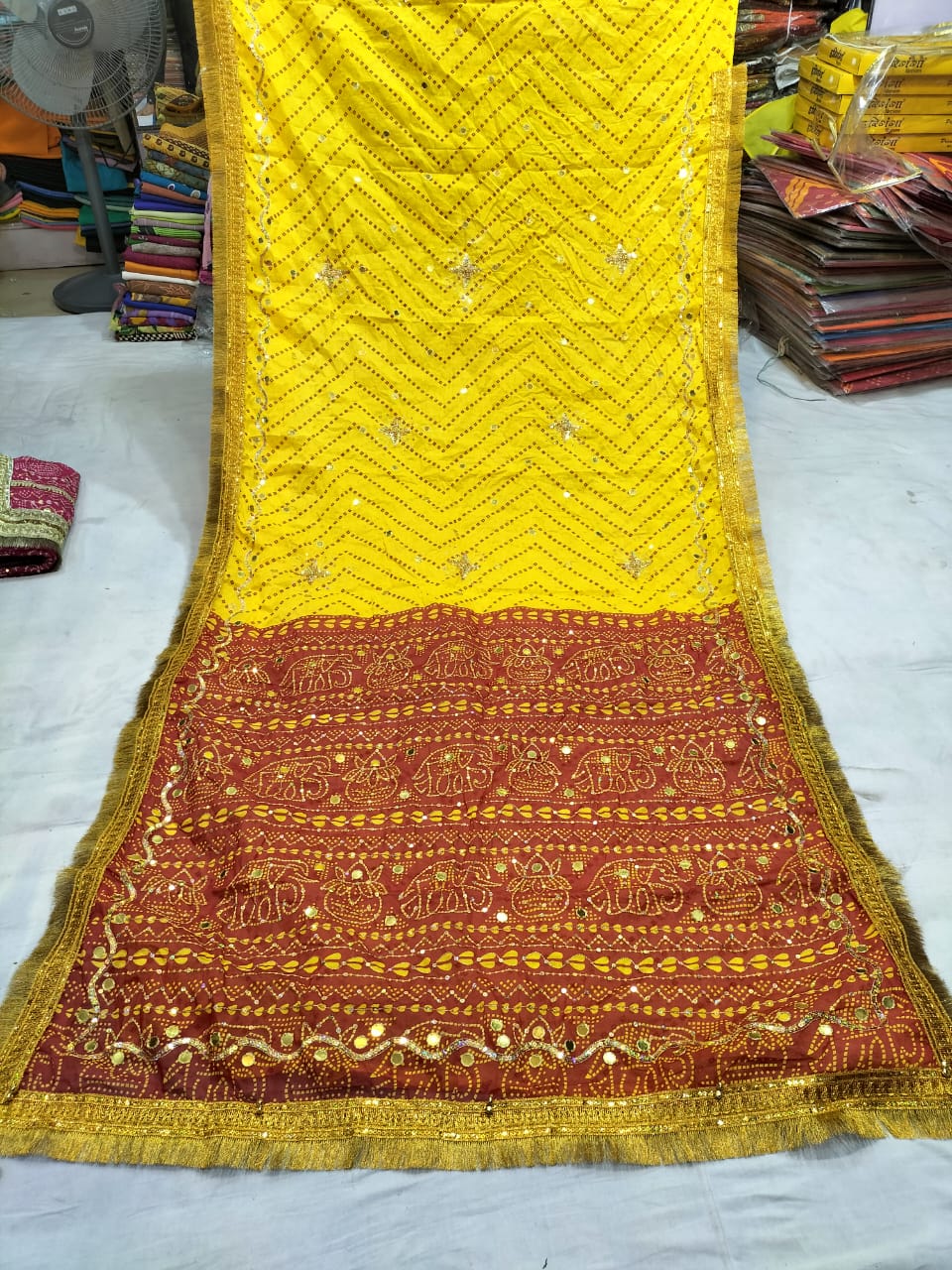 Traditional Embroidered Yellow red saree
