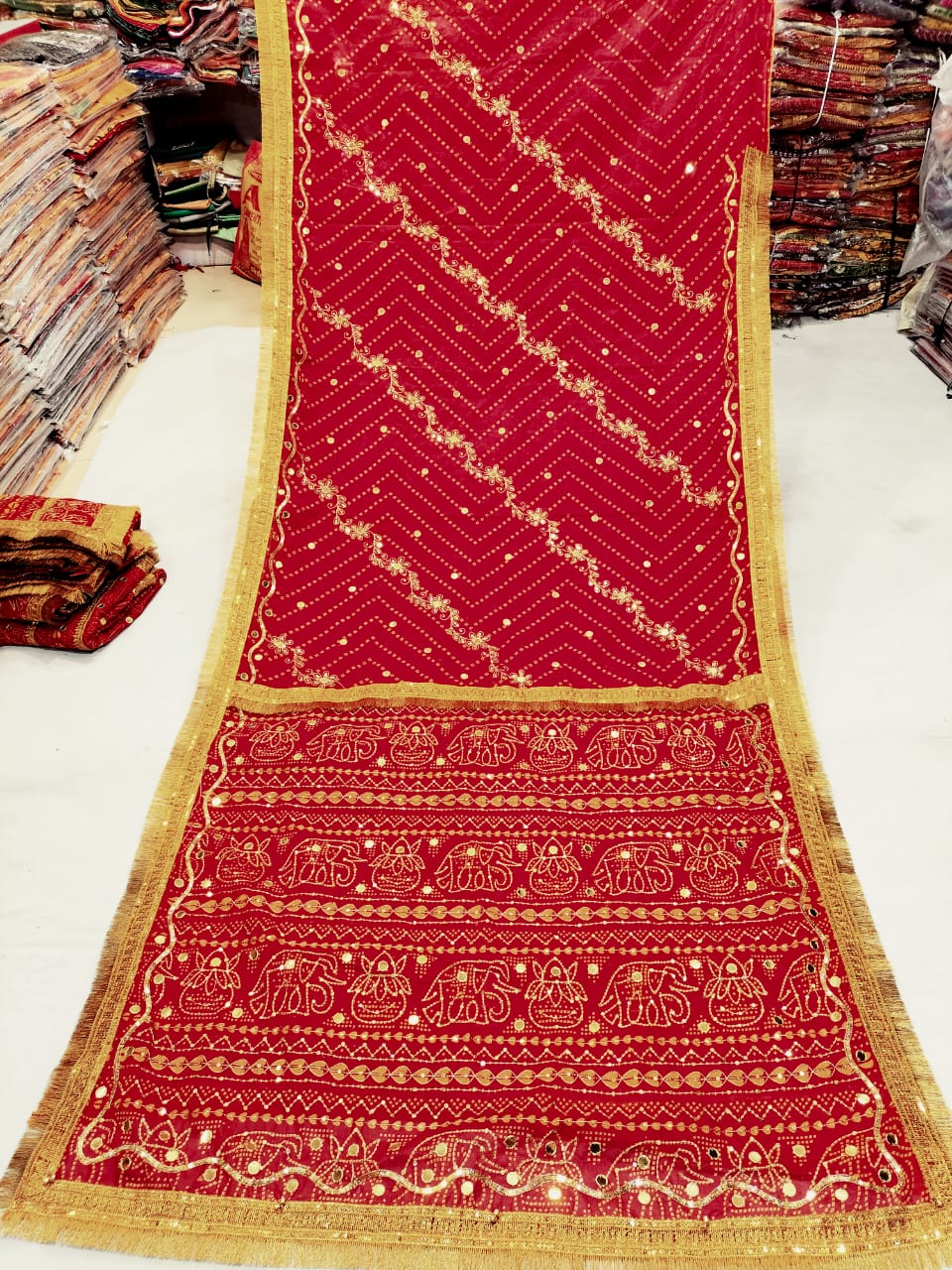 Red Traditional Embroidered Saree