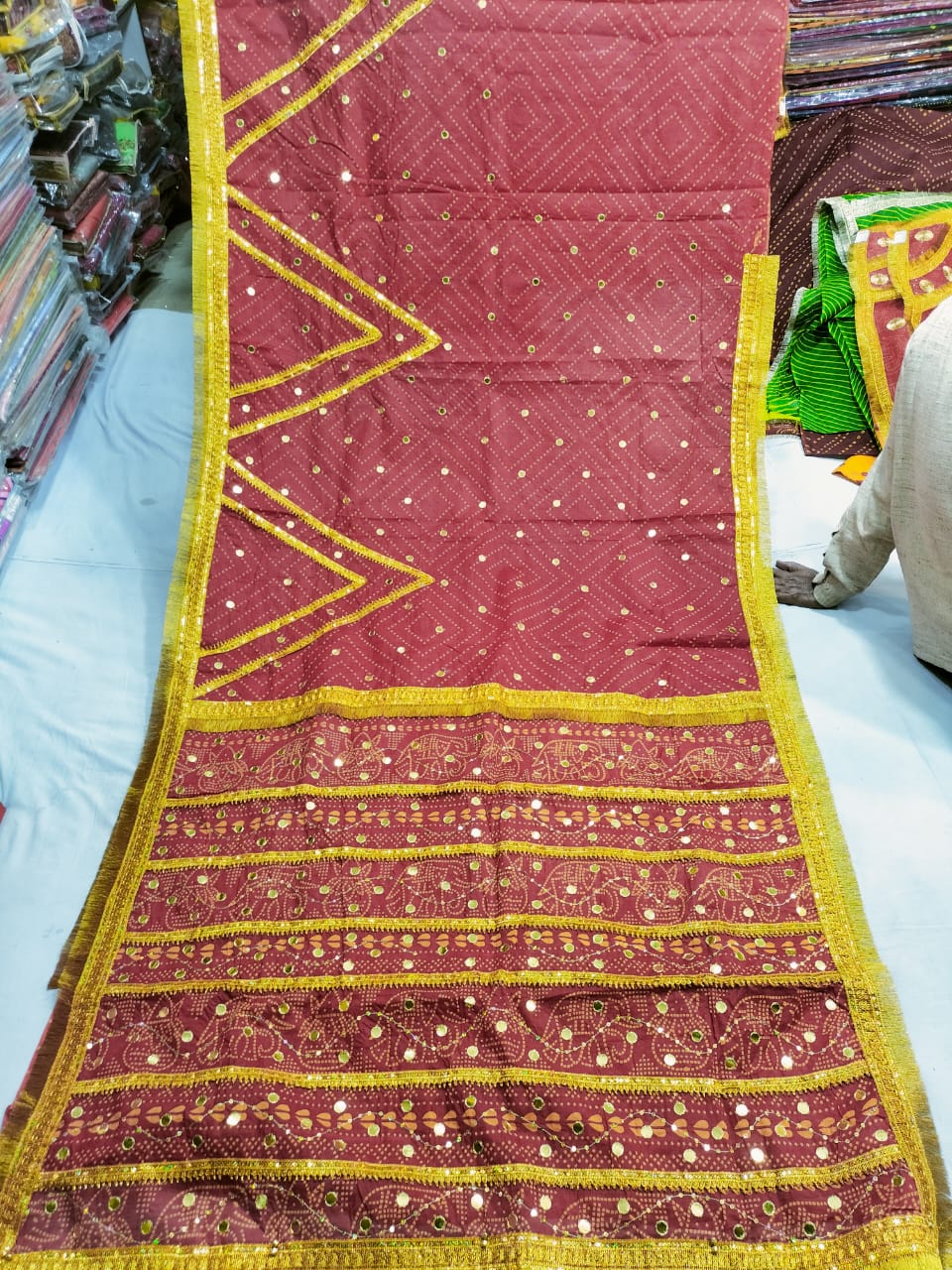 Embroidered Maroon Temple saree