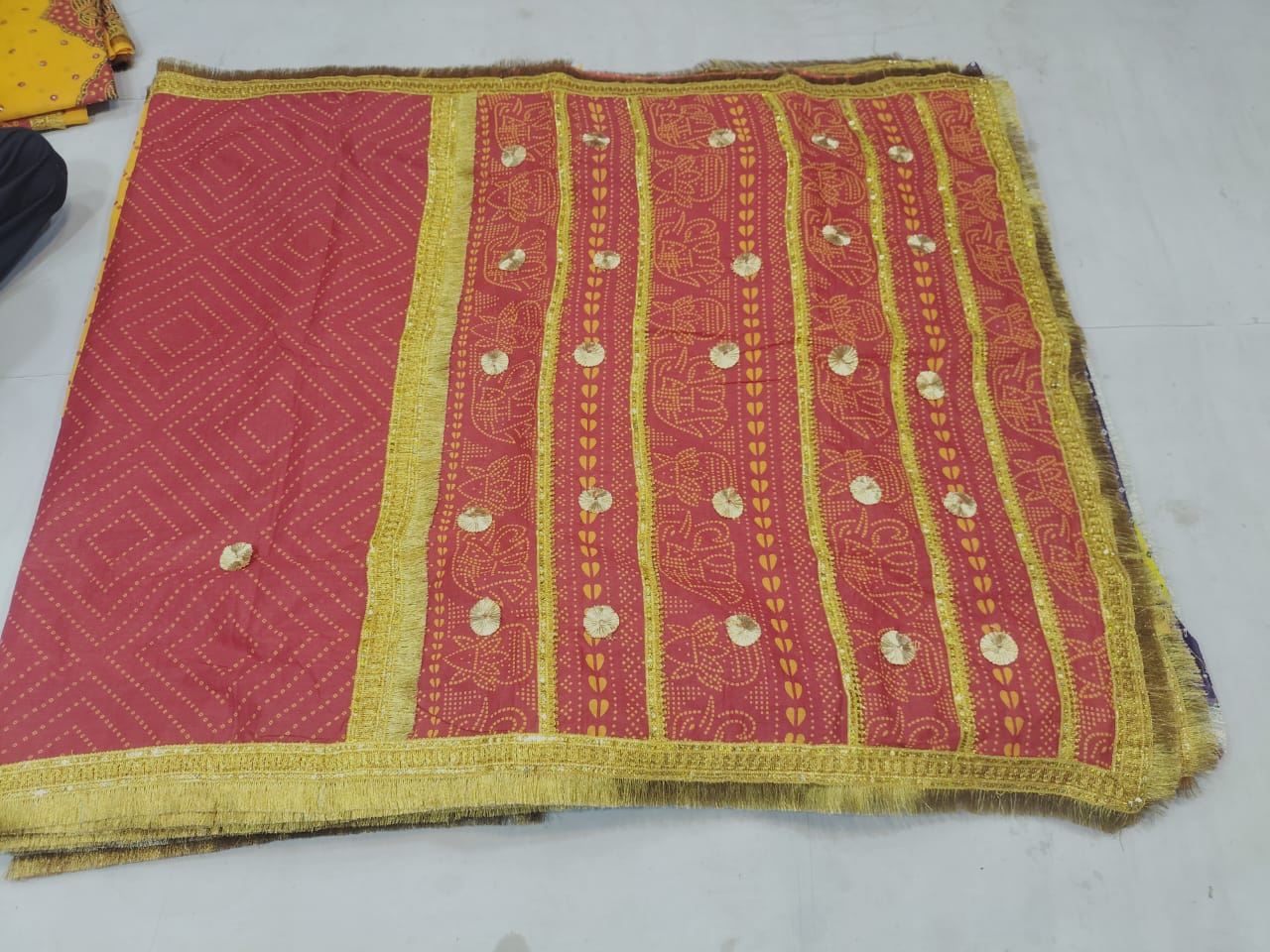 Traditional Red and Yellow Embroidered Saree